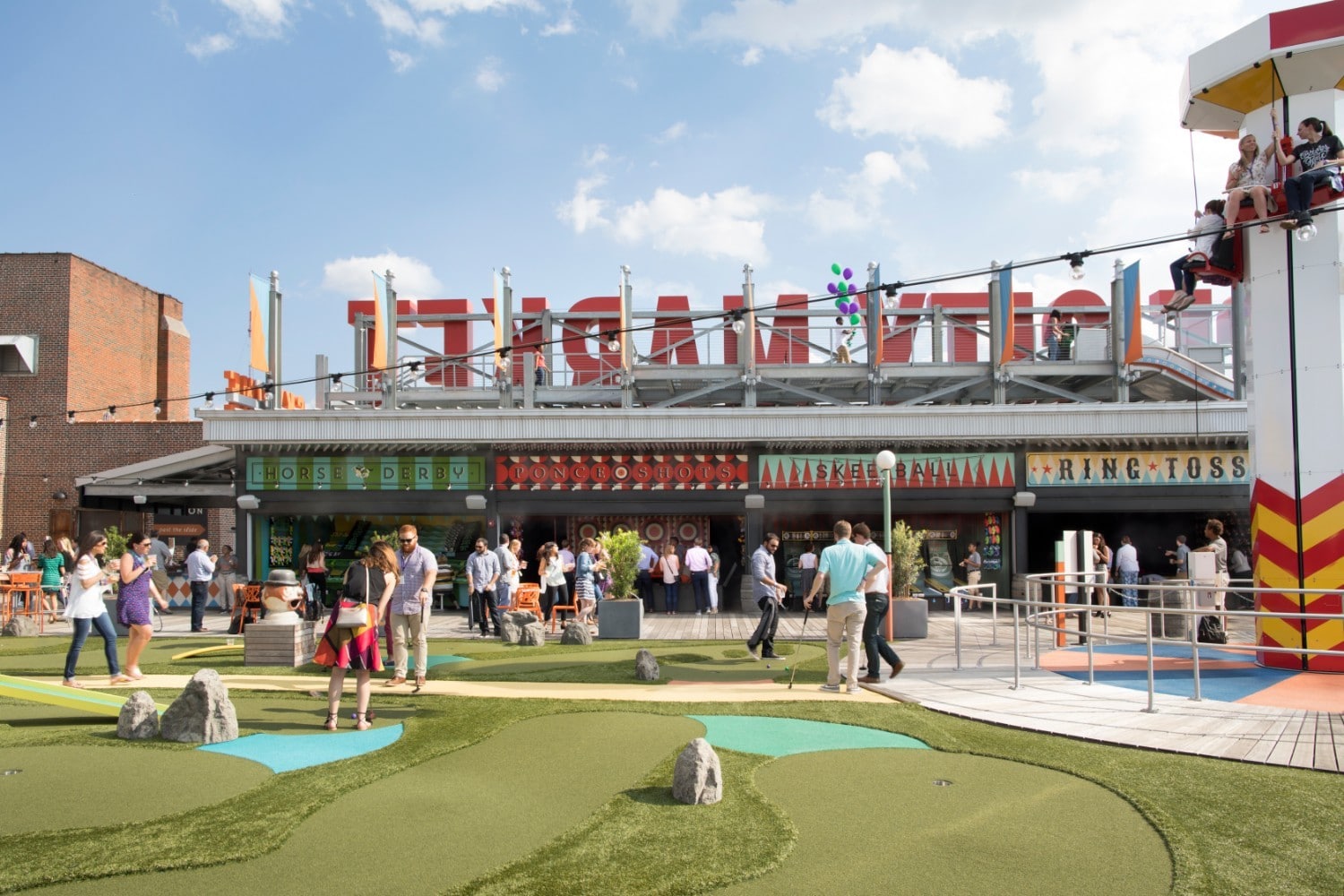 View of mini golf course on the Ponce City Market rooftop