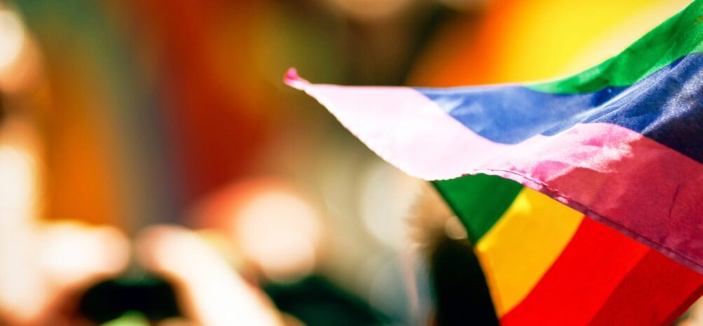 A rainbow flag at the Atlanta Gay Pride Parade
