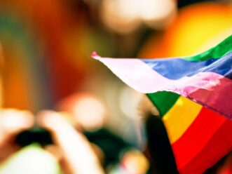 A rainbow flag at the Atlanta Gay Pride Parade