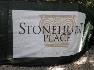Sign for the Carriage House construction at Stonehurst Place