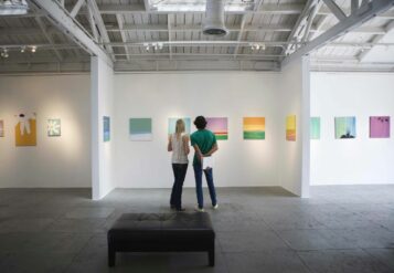 Couple exploring one of the Midtown Atlanta art galleries