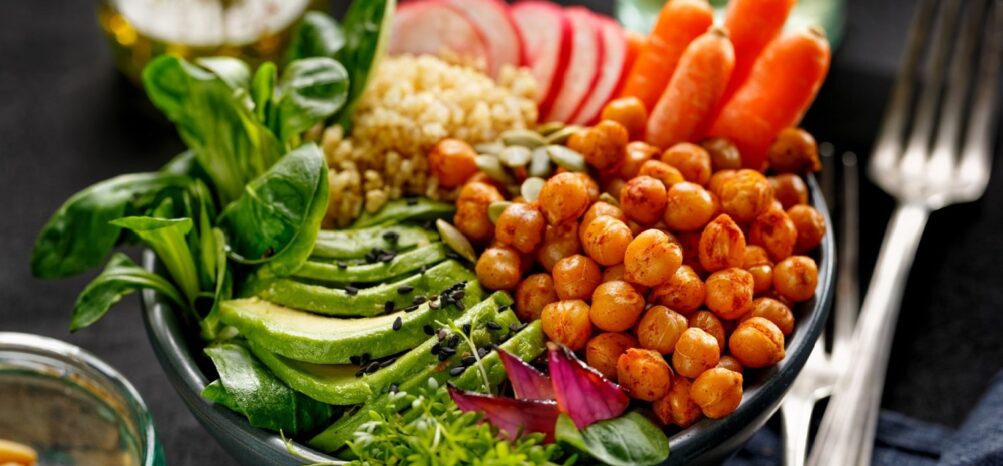 A bowl of vegetables from a vegan restaurant in Midtown Atlanta