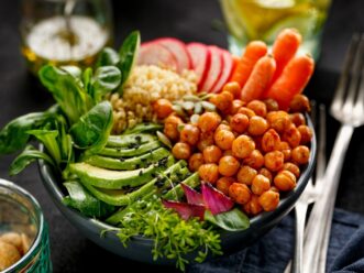 A bowl of vegetables from a vegan restaurant in Midtown Atlanta